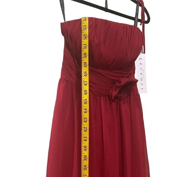 Bill Levkoff Style 633 Cranberry Red Chiffon Pleated  Bodice Flowing Maxi Gown - Picture 7 of 16